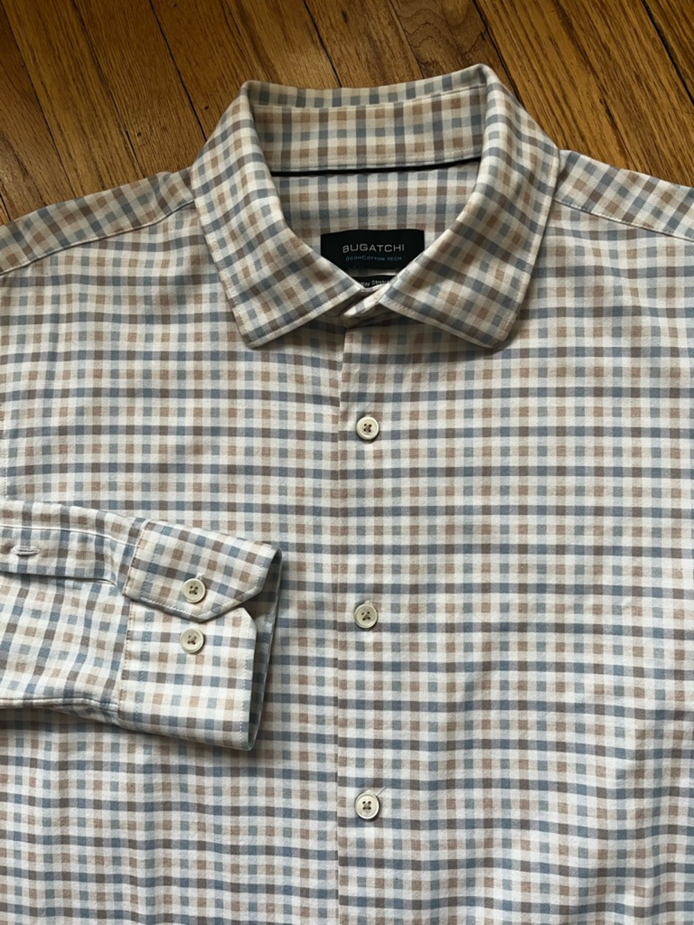 Bugatchi Plaid Sz M OoohCotton Tech 8 Way Stretch Long Sleeve Preppy Button Up